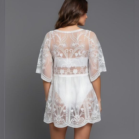 Boho Embroidery Scallop Trim Cover Up - Picture 2 of 8